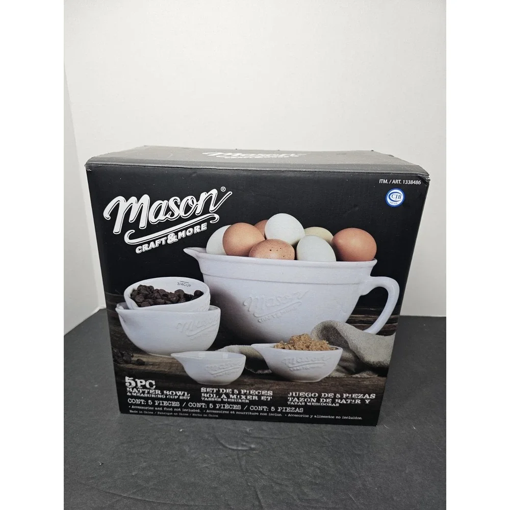 Mason Craft & More 5 Piece Batter Bowl & Measuring Cup Set New in Box GIFT SET